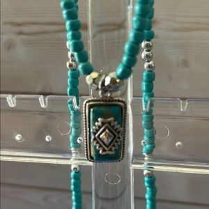 Turquoise Beaded Necklace with Silver Accents